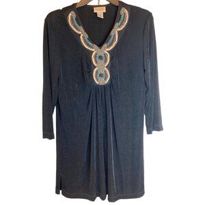 Vintage Y2K Chico's Women's Travelers Black Beaded Bohemian Tunic Size 1